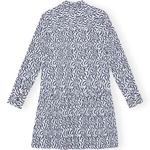 Ganni Printed Cotton Poplin Mini Shirt Dress